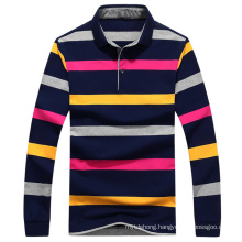 100% Cotton Pique Long Sleeve Yarn Dyed Stripe Polo Shirt